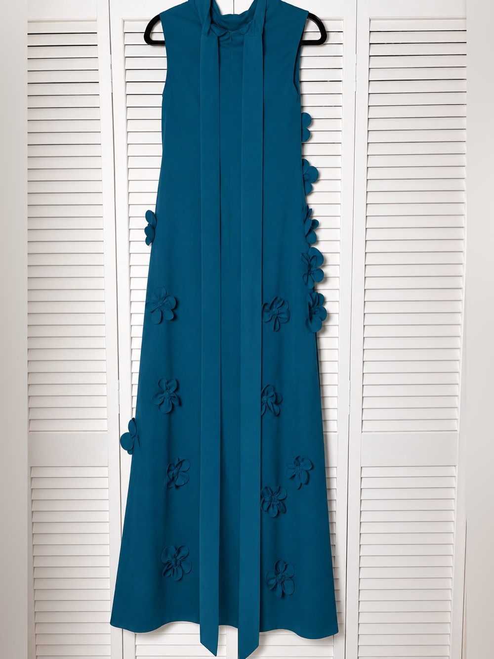 NWT Boutique Peacock Teal 3D Floral Appliqué Sleeveless Maxi Dress 4 & 0 - Picture 4 of 5